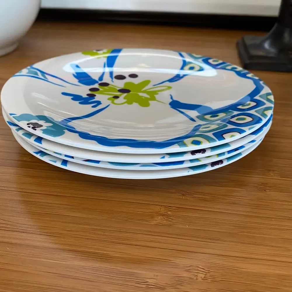 Pier 1 Set of 4 Aqua Blue‎ & White Floral 6-1/2